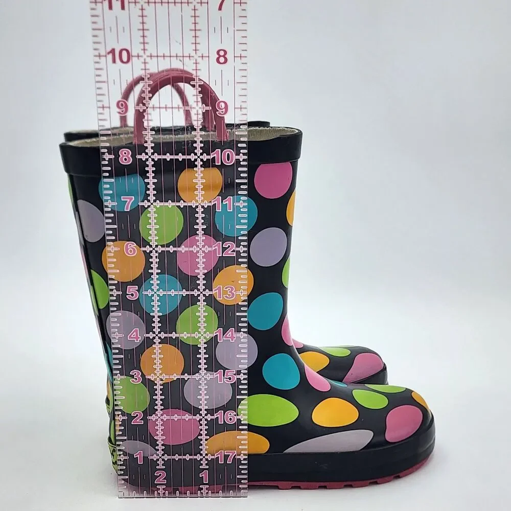 Western Chief Kids Polka Dot Rain Boots Multi Dotty Black Toddler's Size 12
